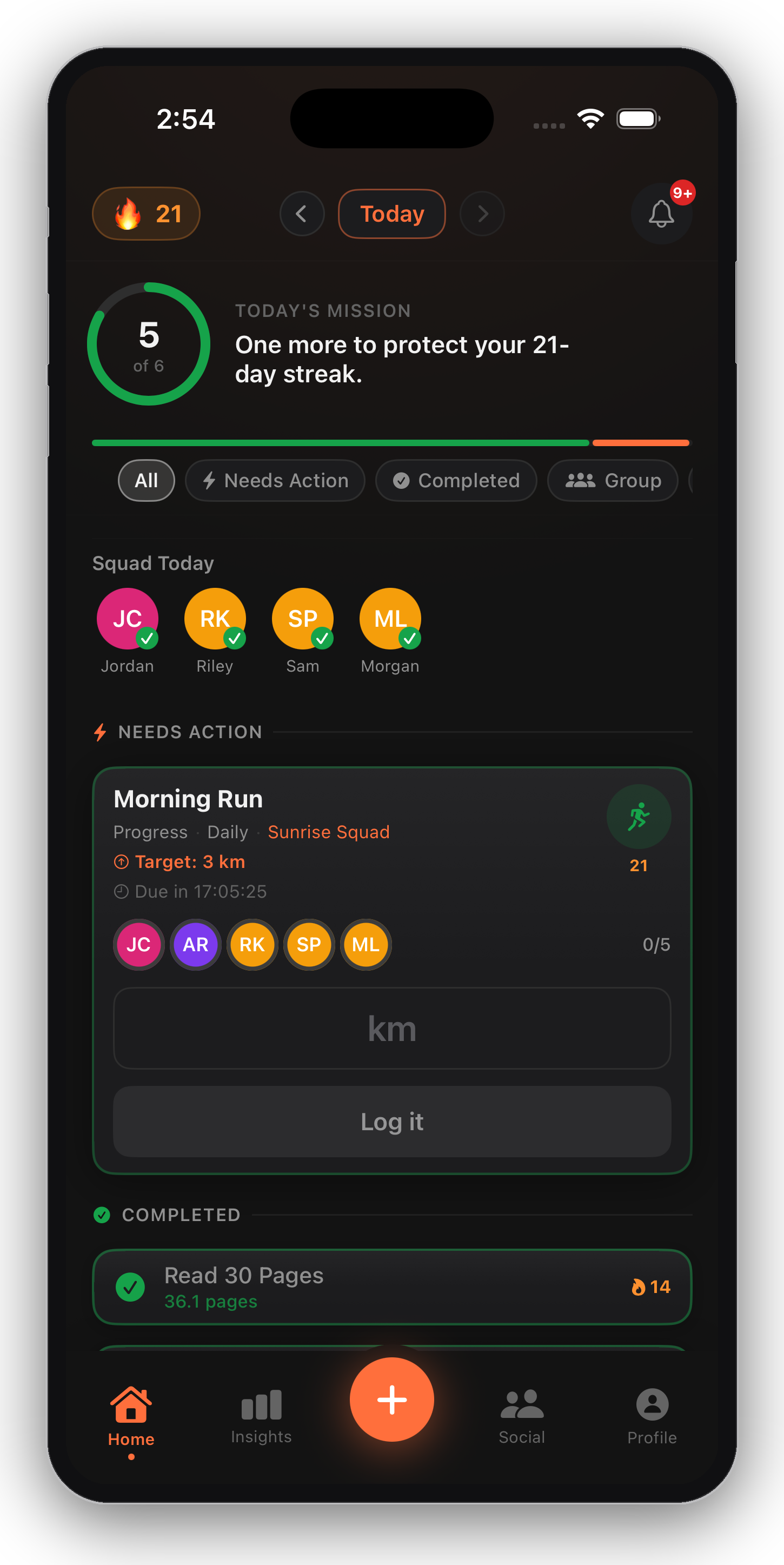 SquadCheck home screen